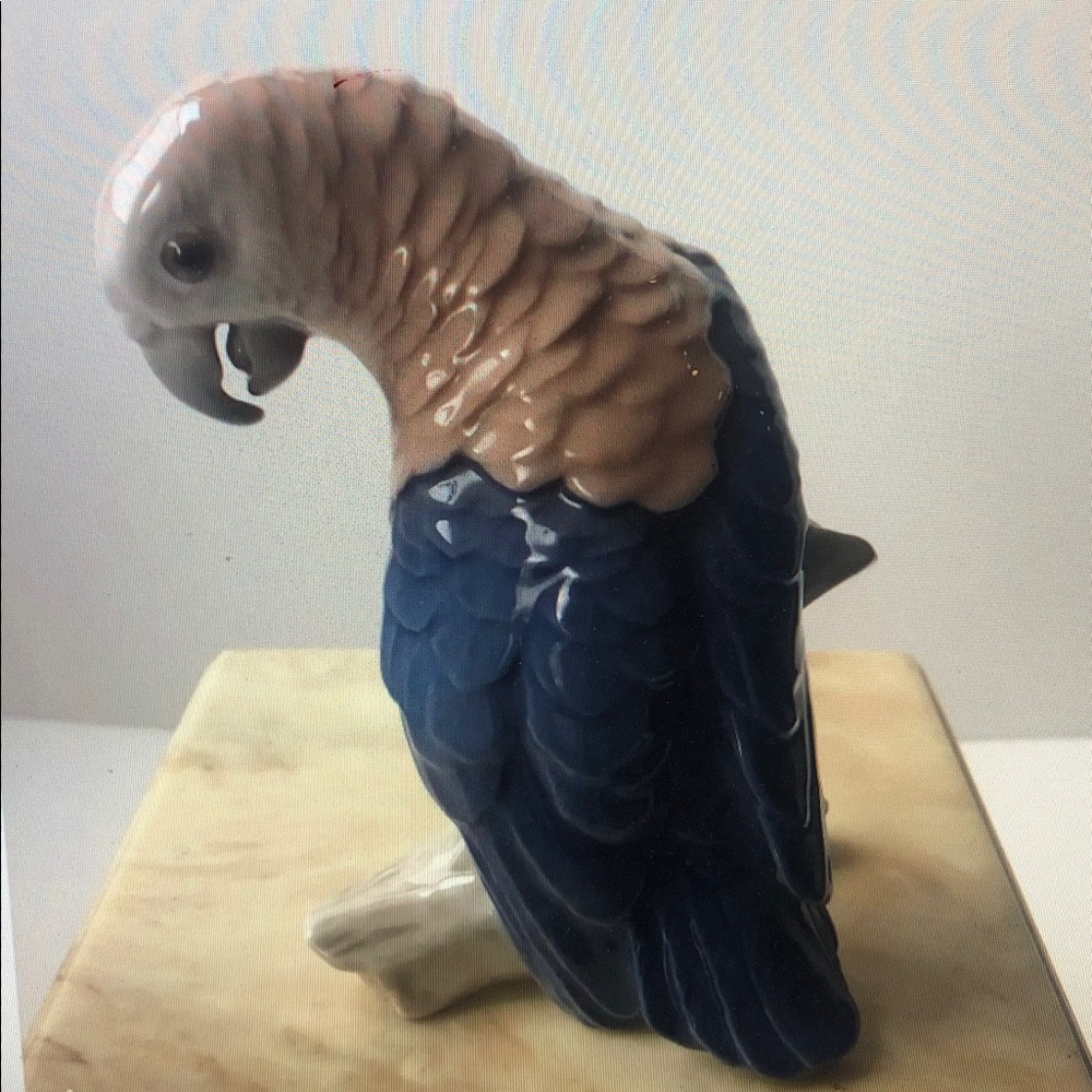 Ceramic Parrot Figurine - Blue and Tan